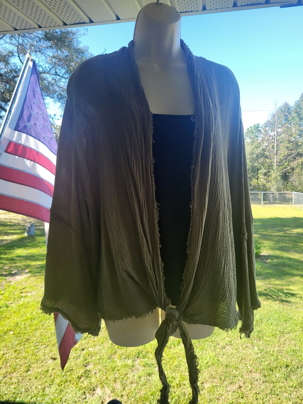 Cato Olive Green Tie-Front Lightweight Women's Shrug